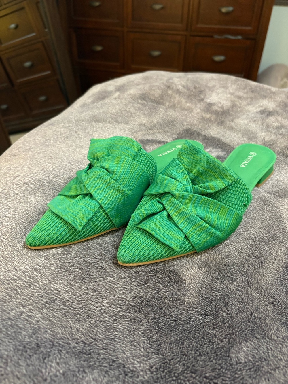 VIVAIA Bright Green Yaffa Pointed-Toe Knot Mules - EU 39 US sz 8 - Picture 4 of 11